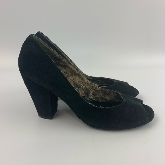 SOHO LAB Black Suede Peep Toe Heels Pinup Sz 8 - Picture 2 of 7